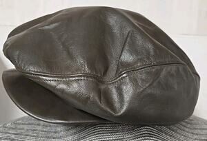 Sima International Hat Mens Medium Brown Leather Newsboy Flat Cap Cabbie USA